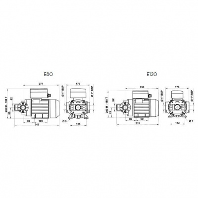 Габаритные характеристики насосов Piusi серии E Габаритные характеристики насосов Piusi серии E
